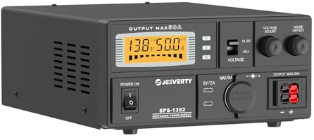 Fuente de alimentación de Banco Compacto Universal-Convertidor de alimentación de CA a CC de 50 A, salida ajustable de 9 a 15 V (fija conmutable de 13,8 V), conectores Anderson,USB-C Jesverty SPS-1352