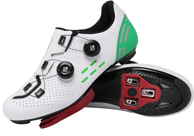 Cycling Shoes Mens Road MTB Cycling Shoes SPD-SL Compatible with Peloton Bike Indoor Outdoor Road Bike Riding Shoes Men's & Women's Black (White Green-Road-Delta,11)