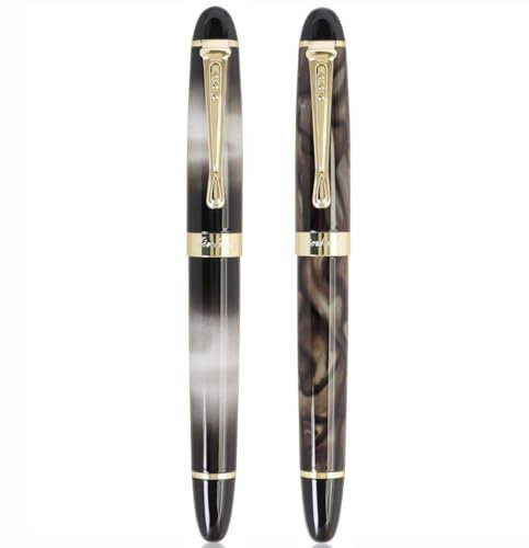 2PCS JinHao X450 Classic Fountain Pen M Nib Writing Pen With Ink Converter for Office Signature Pens (Green & Gray Marble)