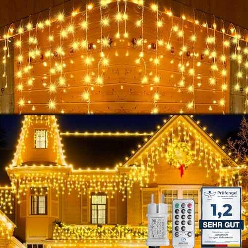 WOWDSGN Luci Natale Esterno Cascata 20M 880LED, Luci di Natale da Esterno, Tenda Luci Natale Esterno con Timer,8 Modalità, IP44 Impermeabile, Tenda Luminosa Esterno per Addobbi Natalizi,Tetto,Giardino