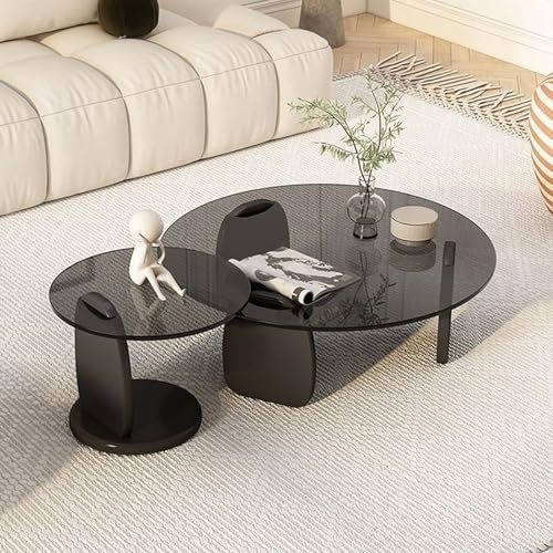 OAKVYNE Couchtisch Rund Glas, Couchtisch Rund, Wohnzimmertisch, Beistelltisch, Tisch FüR Couch, Couchtisch Glas，FüR Schlafzimmer, 2er Set In 2 GrößEn, Glastisch Wohnzimmer(Gray,80cm+50cm)