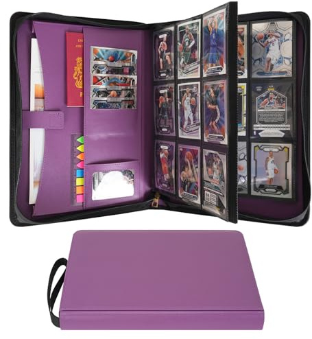 Wonderpool Sammelkarten Ordner A4 Album 9 Taschen mit Extra Innentaschen - Hält 540 Karten | Reißverschluss Leder pu Kartenhalter Seitenlader-Taschen für MTG, TCG, Yugioh, Sportkarten (Lila)