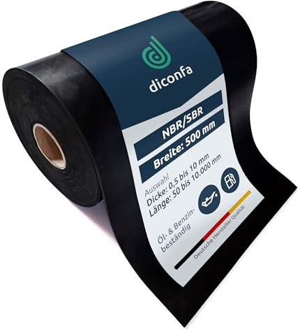 diconfa NBR Gummistreifen ölbeständig BREITE 500mm Dicke 1 bis 10mm LÄNGE 0,05 bis 10m Auswahl 4300mm (430cm) lang, 8mm stark Gummimatte Öl Benzin Kraftstoffe Garage Carport Motorrad Auto KFZ