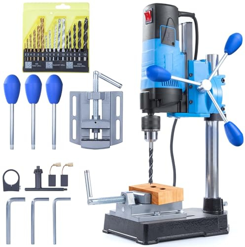 bellaDimora Mini Benchtop Drill Press — 1200W 6-Speed 2800rpm, 16-Piece Multi-Material Drill Bit Kit, 360° Rotation, 3.15 in Drilling Depth, Workshop Stand