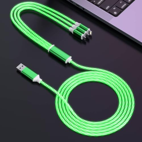 Cable de carga 3 en 1 con luz LED para iPhone, luz LED brillante, cable de carga rápida para coche, cable de carga múltiple USB a Lightning/UBS-C/Micro USB para iPhone, Galaxy, Android, color verde
