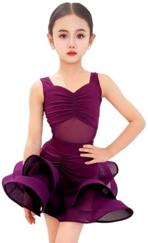 OTMYIGO Vestito da Ballo Latino per Bambina, Abito da Ballo per Bambini Salsa Rumba, Tango cha cha Jazz Competizione Gonna Festa Abbigliamento da Ballo