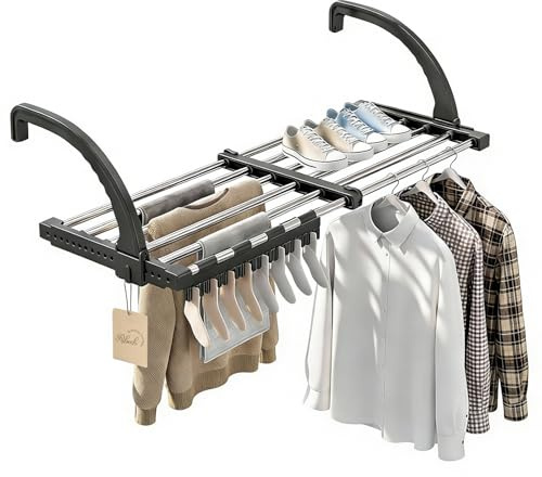Ribech Ausziehbarer Wäscheständer 64-110 cm – Verstellbarer & Balkon Wäschetrockner mit Edelstahl-Gestell, Höchstbelastung 12 kg, platzsparend
