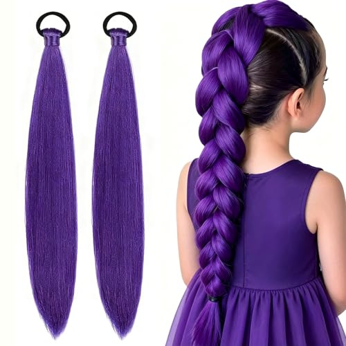 Aomig Ponytail Extension Gradient Braids Extensions mit Haargummi Glattes Haar Bunte Haarsträhnen für Damen Kinder Mädchen Kunsthaar zum Einflechten Haarverlängerung Zopf für Party Festival Geschenke