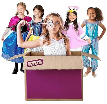 Rubies Kostüm-Überraschungsbox Disney für Mädchen - Größe 122-128 – Enthält 3 zufällige Prinzessinnen- oder Heldinnen-Kostüme (z.B. Elsa, Minnie, Schneewittchen) – Das perfekte Geschenk-Set
