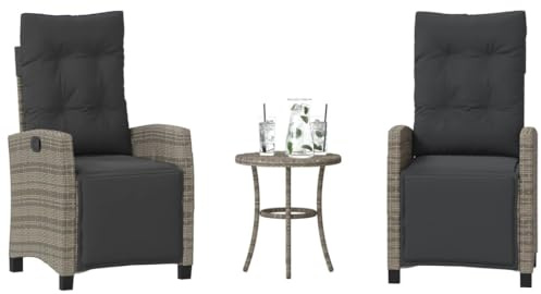 Versear Balkonmöbel 2 Personen Poly Rattan Sitzgruppe Gartenmöbel Set mit Tisch Gartensessel Hochlehner mit Fußteil Rattan Stuhl Verstellbare Lehne Sessel Gartenstuhl-Grau-Typ 4