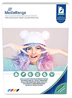 MediaRange 210 x 297mm Fotopapier für Tintenstrahldrucker, hochglänzend, 220g, 100 Blatt
