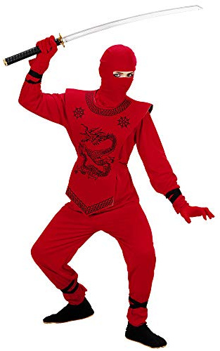 W WIDMANN MILANO Party Fashion - Kinderkostüm Red Ninja, Oberteil mit Bändern, Hose mit Bändern, Brustschutz, Maske, Karneval, Mottoparty