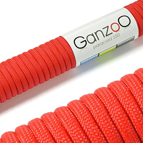 Ganzoo Paracord 550 Seil Rot 4mm Schnur Typ 3, Nylon & Polyester, ideal für Basteln von Hundeleine Halsband Armband/Camping Survival und Outdoor 30 Meter Allzweckseil 7 Innenstränge
