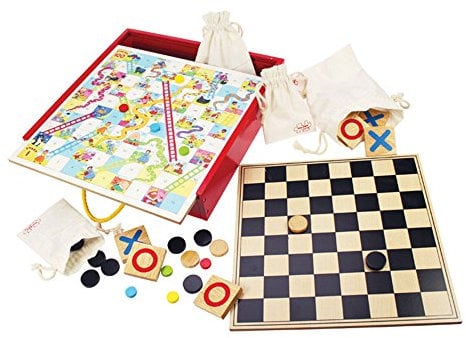 Bigjigs Toys, Games Compendium, Wooden Toys, Board Games, Classic Board Games, Compendium of Games, Traditional Games, Tic Tac Toe, Tiddly Winks, Snakes and Ladders