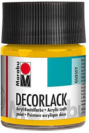 Marabu 11300005021 - Decorlack Acryl Mittelgelb 021, 50 ml, hochglänzender Acryllack auf Wasserbasis, wetterfest, speichelfest, zum Malen, Schablonieren und für Serviettentechnik