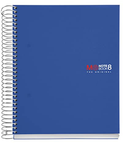 Miquelrius - Notizbücher A5 The Original Notebook, 8 farbige Streifen, Polypropylen-Einband, Format A5 (148 x 210 mm), 2-Loch-Lochung, 200 Blatt mit 70 g/m², Horizontale Streifen 7 mm, Blau