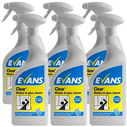 6 x Evans Clear Furniture Polish Window and Glass Cleaner Trigger Spray Bottle 750ML Bottles