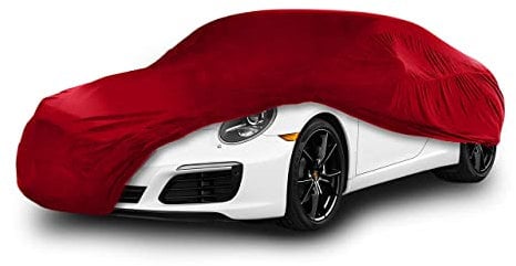 Cosmos - Copertura per auto da interno compatibile con tutte le principali Berline Medie, Tessuto Elastico, Traspirante e Antipolvere, Morbido al Tatto, Aderente, Rosso