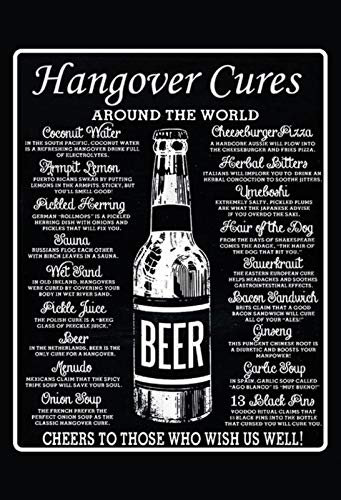 Schatzmix Spruch Hangover Cures schwarzes Metallschild Wanddeko 20x30 cm tin Sign Blechschild, Blech, Mehrfarbig