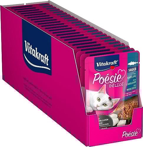 Vitakraft Katzennassfutter Poésie Délice, mit delikatem Kabeljau in feiner Sauce, für ausgewachsene Katzen, 23 Portionsbeutel, ernährungsphysiologisch abgestimmt (23 x 85g)