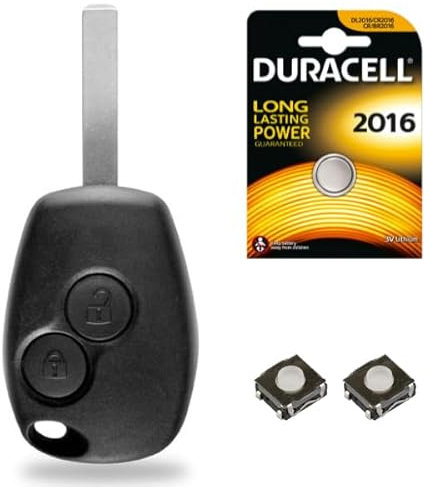 Coque pour Télécommande Clef Plip Renault Clio 3 • Megane • Modus • Kangoo • Twingo • Master • Trafic + Pile CR2016 DURACELL - Kit iRace Keys®