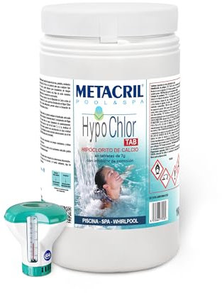 Calcio Ipoclorito 65% in Pastiglie da 7gr. - HypoChlor TAB 1Kg. + Dosatore c/termometro Ideale per Piscina e IDROMASSAGGIO (Teuco,Jacuzzi,Dimhora,Bestway,Intex) Spedizione IMMEDIATA