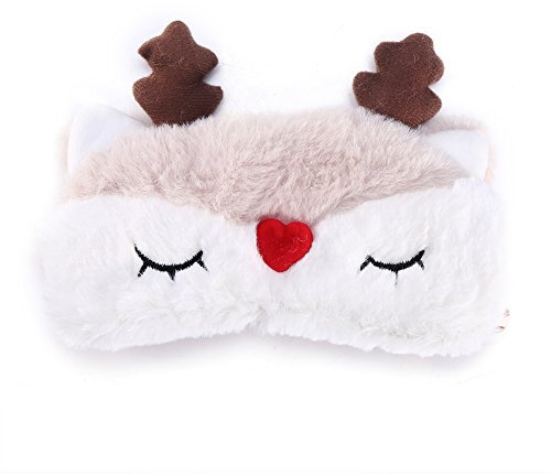 5 Farben Schlafaugenmaske, Nickerchen Augenmaske, Schlafmaske, Cartoon Sleep Mask Cartoon Sleep Mask Shade Plush Animal Eye Cover (Rentier)