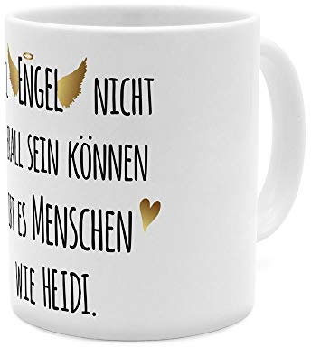 printplanet Tasse mit Namen Heidi - Motiv Engel überall - Namenstasse, Kaffeebecher, Mug, Becher, Kaffeetasse - Farbe Weiß