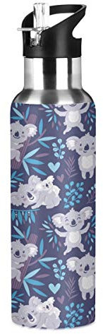 JUMBEAR Cute Koala Tree Leaf Water Bottle Acuum Insulated Stainless Steel Leakproof Wide Mouth Kettle with Straw Lid for Fitness Gym Outdoor Sports