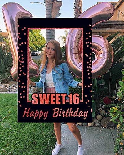 JeVenis Rose Gold Sweet 16 Birthday Favors 16th Birthday Party Supplies Photo Booth Props 16th Birthday Photo Frame Birthday Photo Frame