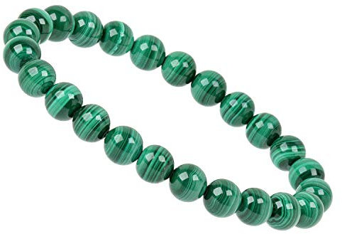 ELEDORO Handgefertigtes Edelstein Perlen Stretch Armband - Echte Steine 8mm (Malachit A-Grade)