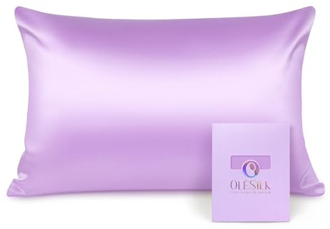 OLESILK 100% Mulberry Silk Pillowcase for Hair and Skin Lavender 50x75cm | 16 momme real natural mulberry silk, hidden zipper, hypoallergenic, summer cooling, gift box. 1pc.