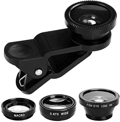 WSTERAO 3 in 1 Universal Fish Eye Wide Angle Macro Clip Lens Kit for iPhone 12, 11, Xs, Xr, 8, 7, 6s Plus and Samsung Android Smartphones