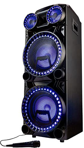 MEDION X64060 Party-Soundsystem (Partylautsprecher, Karaoke DJ und Schlagzeug-Funktion, 2 x 100 W RMS, Bluetooth, USB, AUX, Gitarrenanschluss, inklusive Mikrofon)
