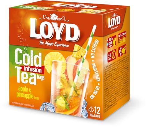 LOYD - Eistee Apfel Ananas - 12 Pyramidenbeutel - Sommerlicher Ice Tea, Aromatisiertes Süßer Kalter Tee, mit Natürlichen Zutaten, Wasser mit Geschmack, Ohne Zuckerzusatz, Cold Brew - 30g