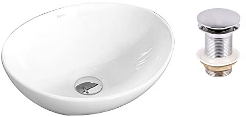 VBChome Waschbecken 40 x 33 klein Keramik Pop-up ventil Click-Clack Oval Waschtisch Handwaschbecken AUFSATZWASCHBECKEN WASCHSCHALE GÄSTE WC