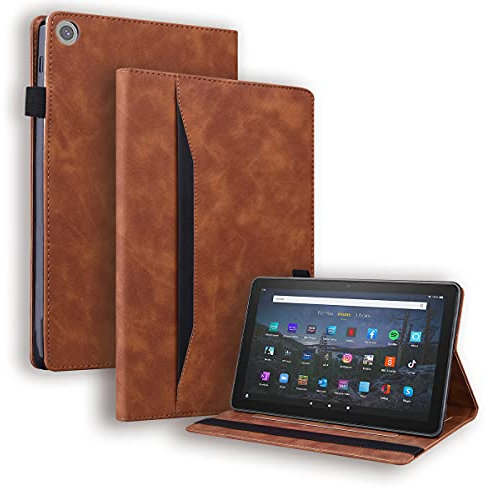 LMFULM® Case for Amazon Kindle Fire HD 8 2016/2017/ 2018 (8.0 Inch) PU Leather Case Protective Shell Smart Case with Sleep/Wake Stand Case Flip Cover Wallet Style Brown