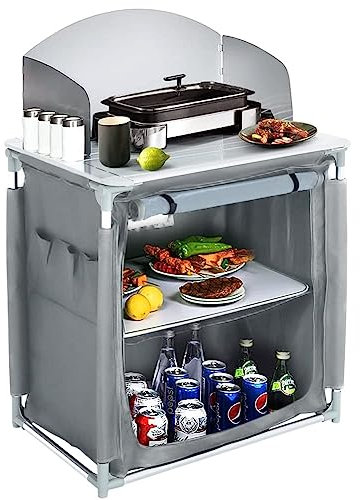 The Fellie Camping Kitchen Folding Camp cupboards Outdoor Kitchen Tables and Storage Units for Picnic and BBQ (Grey1)