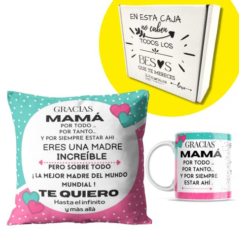 ETKR - Regalo Dia de la Madre - Cojines Sofa con Relleno Incluido y Taza Dia de la Madre - Cojines Grandes Originales - Almohada para Sofa Decorativa - Regalo para madre - Cojin Sofa (Azul)