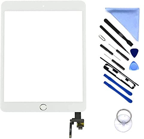 Digitizer Screen di ricambio per i Pad 7,9 Mini 3 di terza generazione A1599 A1600 IC con tasto Home, (LCD non incluso) + adesivo preinstallato + strumenti (bianco)