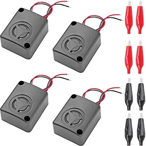Youmile 4 pcs Black Mini Piezo Alarm Siren 12V DC 110dB Insurance AntiTheft HighDecibel Square Shell Active Buzzer Alarm with alligator clip for Car Safes
