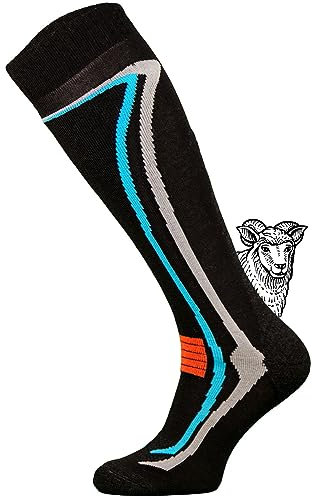 TODO Warme 50% Merino Skisocken Herren und Skisocken Damen Thermoaktiv, Atmungsaktiv 1 Paar Merino-wolle Ski Socken (1xSchwarz, 39-42)