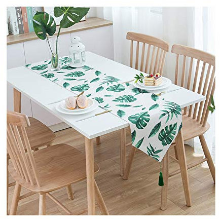 EHOMERY Tischtücher Zum Besticken, Tropische Monstera Tischdecke Rund Nordische Pflanzen Modern Simple Tischläufer Polyester 33x200CM