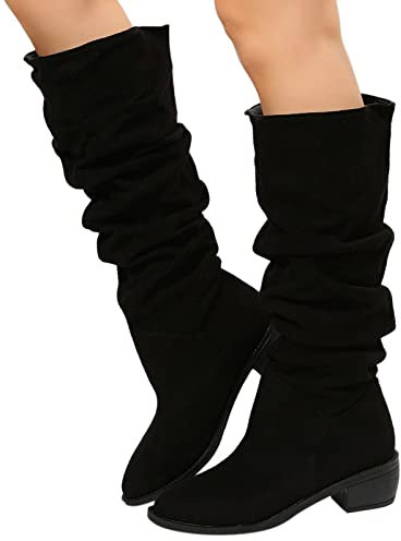 Stivali Donna Invernali Caldo Sexy Elasticizzati Stivali Cowboy Vintage Pelle Curvy Stivali Alti Stivaletti con Tacco Sopra il Ginocchio Camoscio Anfibi Western Boots Larghi Morbidi