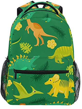 KAAVIYO Jura-Dinosaurier Grüner Cartoon Studentenrucksack Kinderrucksack Büchertasche Schülerrucksack Laptop Rucksäcke für die Reise Teen Mädchen Jungs