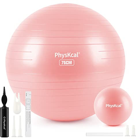 PhysKcal 75cm Pink Dicker Gymnastikball und 23 cm Pilatesball Set, Anti Burst Gymnastikball, Anti-Rutsch-Sitzball, Balanceball, Yogaball für Zuhause, Fitnessstudio und Büro
