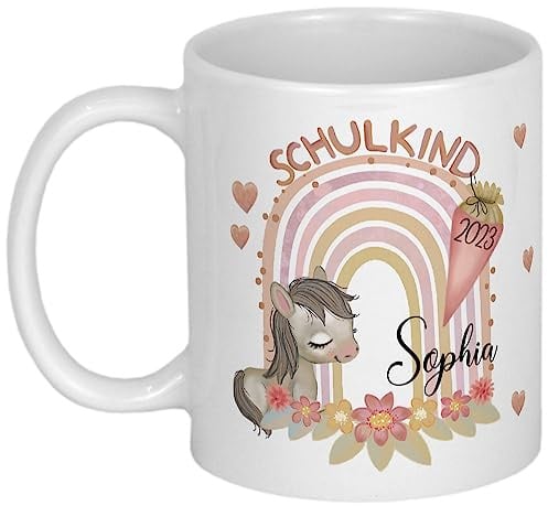 My Sweetheart® Einschulung Schulkind Tasse mit Namen Einhorn Geschenke für Mädchen zum Schulanfang für Kinder personalisierte Einschulungsgeschenke Schulstart Inhalt Schultüte Schuleinführung