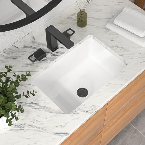 Mocoloo - Fregadero de baño rectangular de porcelana blanca de 18 x 12 pulgadas, lavabo de 7.7 pulgadas de profundidad con rebosadero, lavabo cuadrado pequeño montado debajo del mostrador