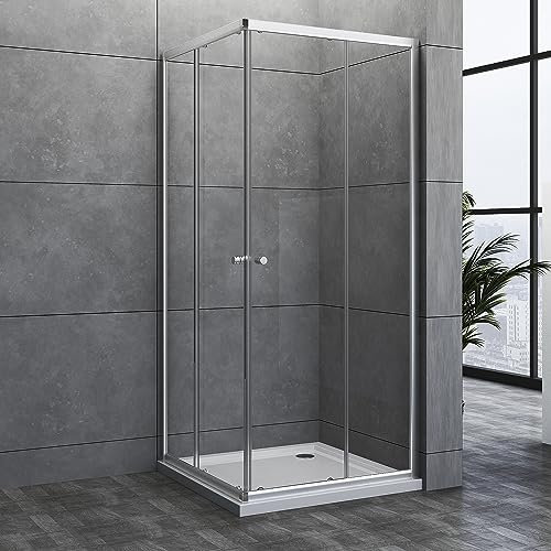 Goezes Duschkabine Eckeinstieg 80x80 cm Schiebetür Duschabtrennung, Glas Eckeinstieg Duschkabine 80 x 80 cm Schiebetüren Eckdusche aus 6mm ESG Sicherheitsglas, Dusche Duschwand Höhe: 185cm