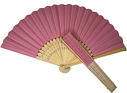 Parev Pink Paper Foldable Hand Held Bamboo Wooden Fan